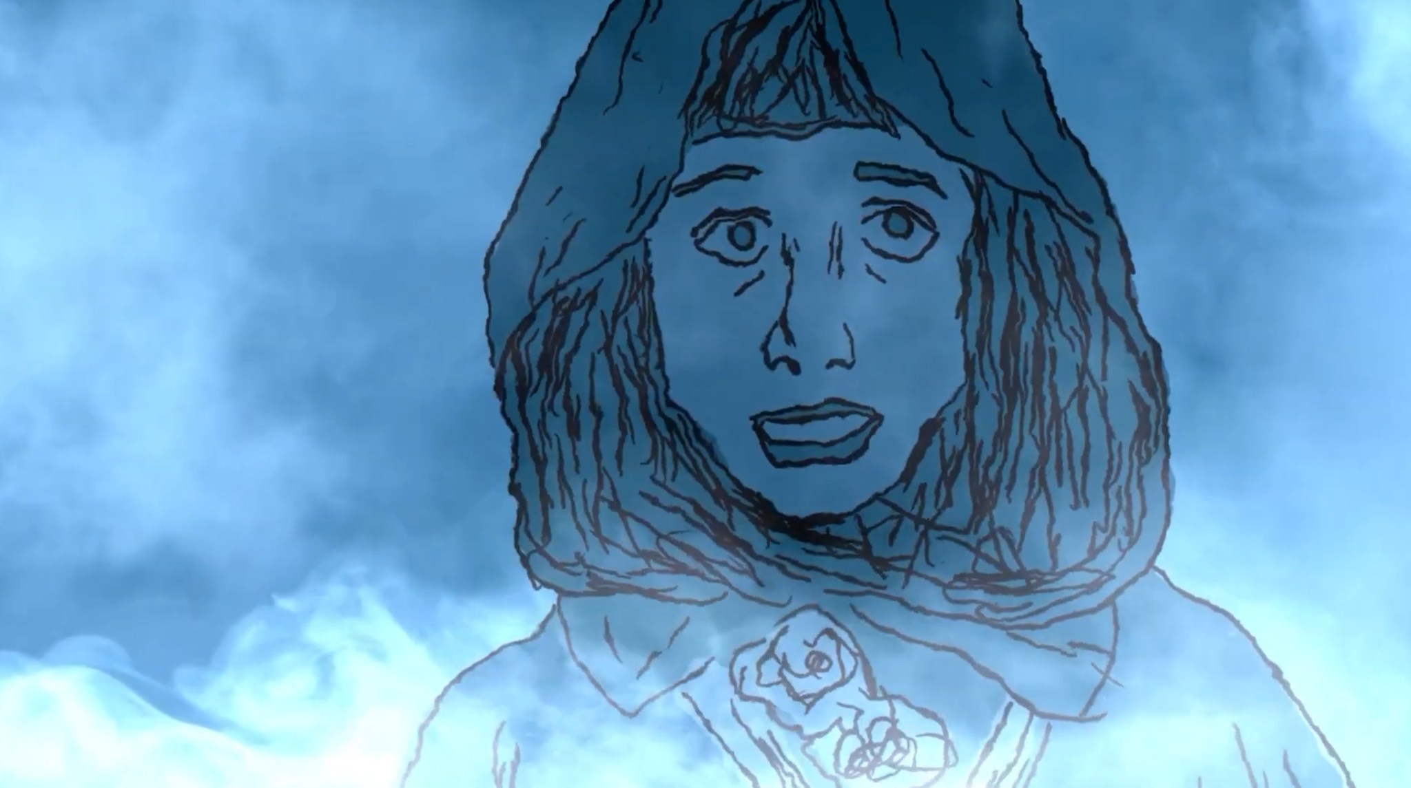 Ilustração animada em tons azuis, imagem de capa do reel de Motion Design e Direção de Arte
